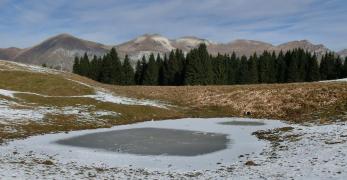 Pozza d’alpeggio. Sullo sfondo, le Vette Feltrine
