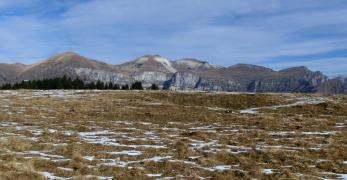 Le Vette Feltrine con al centro il Monte Pavione dai pascoli di Malga Campon