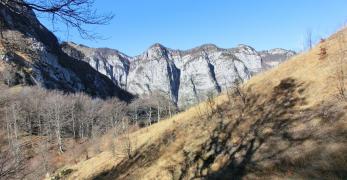 La forcella tra il Monte Creto’ e il Monte Roppa Buffon. Sullo sfondo, il Monte Costa di Paladin